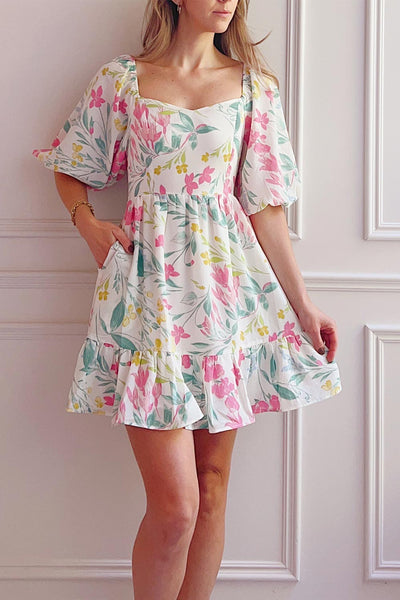 Zadie Floral Babydoll Dress w/ Sweetheart Neckline | Boutique 1861 on model