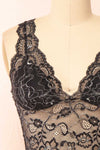 Zerline Black Floral Lace Bralette w/ Silver Detailing | Boutique 1861 front close-up