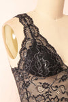 Zerline Black Floral Lace Bralette w/ Silver Detailing | Boutique 1861 side close-up