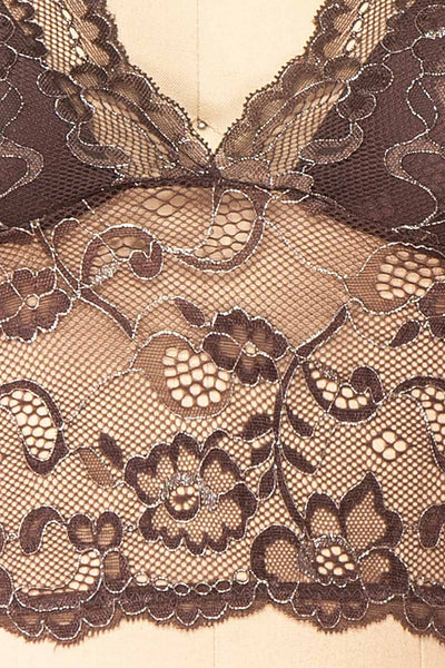Zerline Brown Floral Lace Bralette w/ Silver Detailing | Boutique 1861 fabric