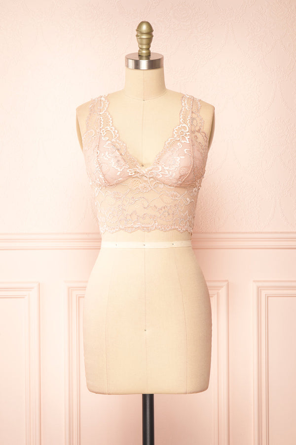 Zerline Pink | Floral Lace Bralette w/ Silver Detailing
