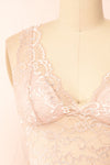 Zerline Pink Floral Lace Bralette w/ Silver Detailing | Boutique 1861 front close-up
