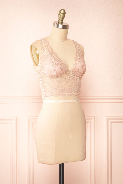 Zerline Pink Floral Lace Bralette w/ Silver Detailing | Boutique 1861 side view