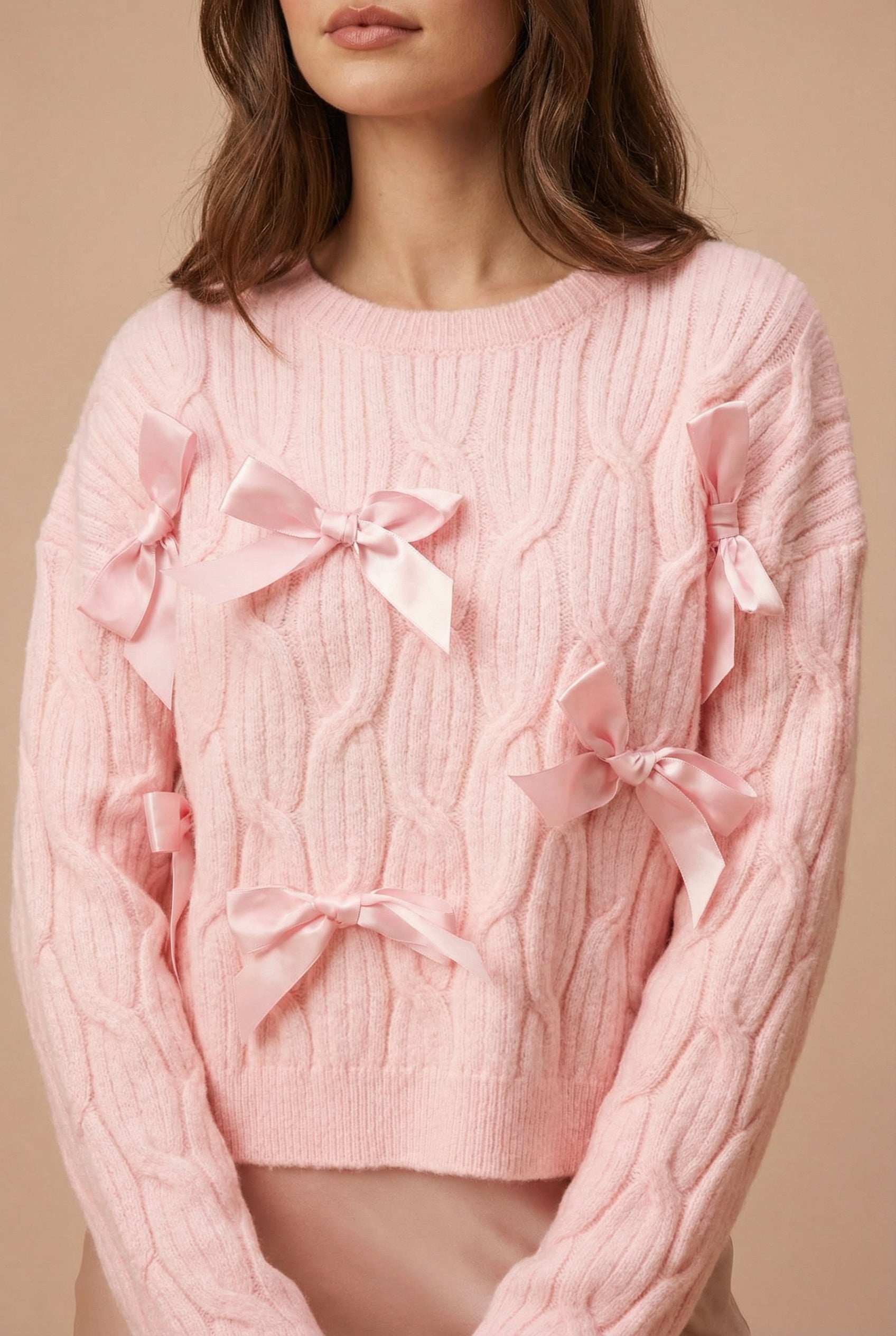 Zorane Pink Knit Sweater w/ Satin Bows | Boutique 1861
