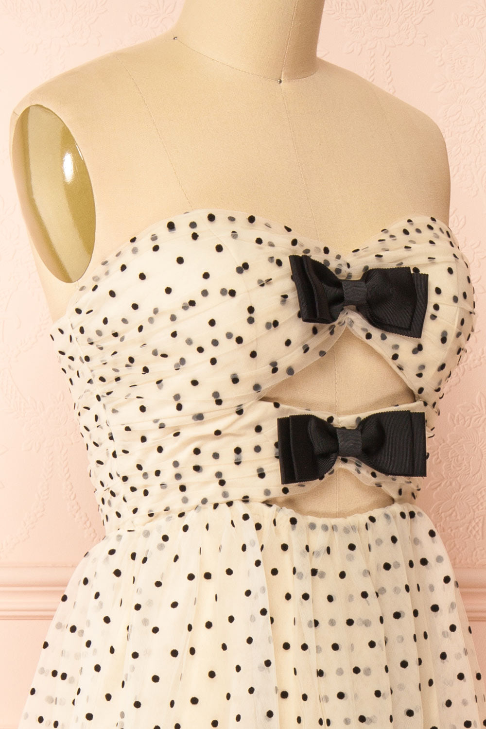 Abbie Cream Tulle Maxi Dress w/ Polka Dots | Boutique 1861 side