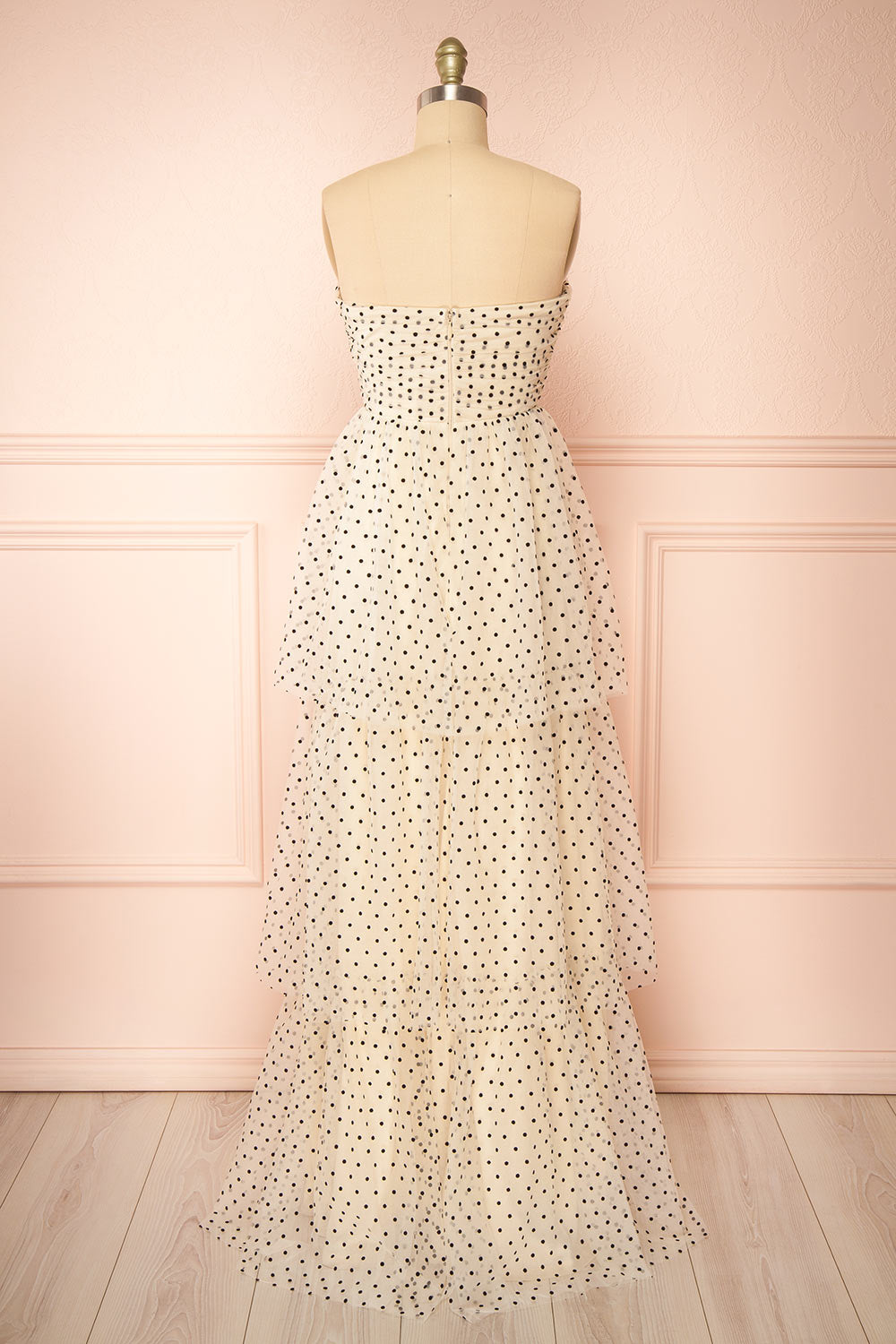 Abbie Cream Tulle Maxi Dress w/ Polka Dots | Boutique 1861 back view