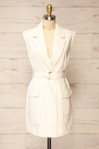 Abbotsford White Sleeveless Tweed Blazer Dress | La petite garçonne front view