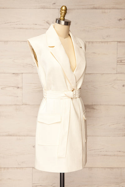 Abbotsford White Sleeveless Tweed Blazer Dress | La petite garçonne side view