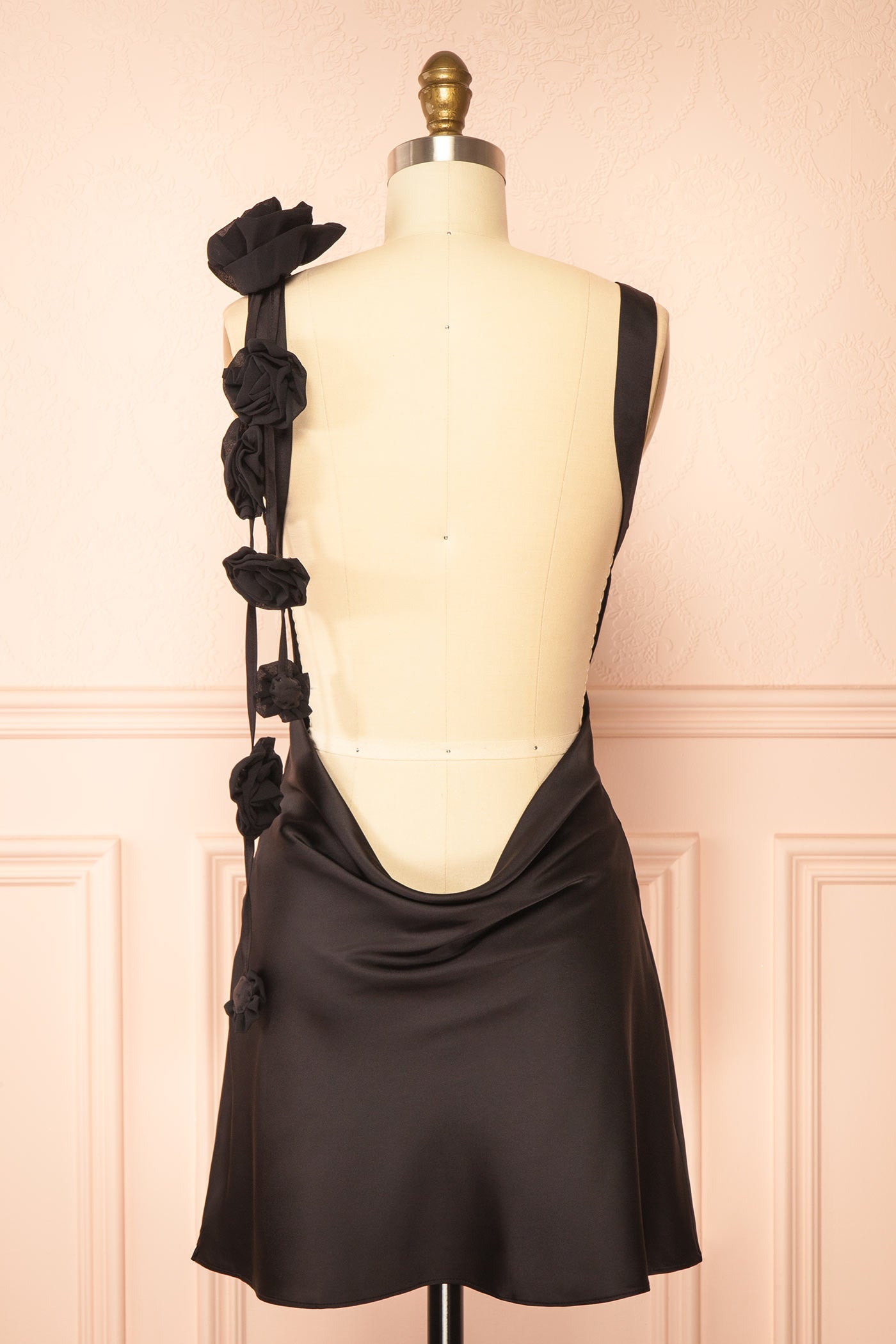 Abdela Black Satin Short Dress with Low Open Back | Boutique 1861 back