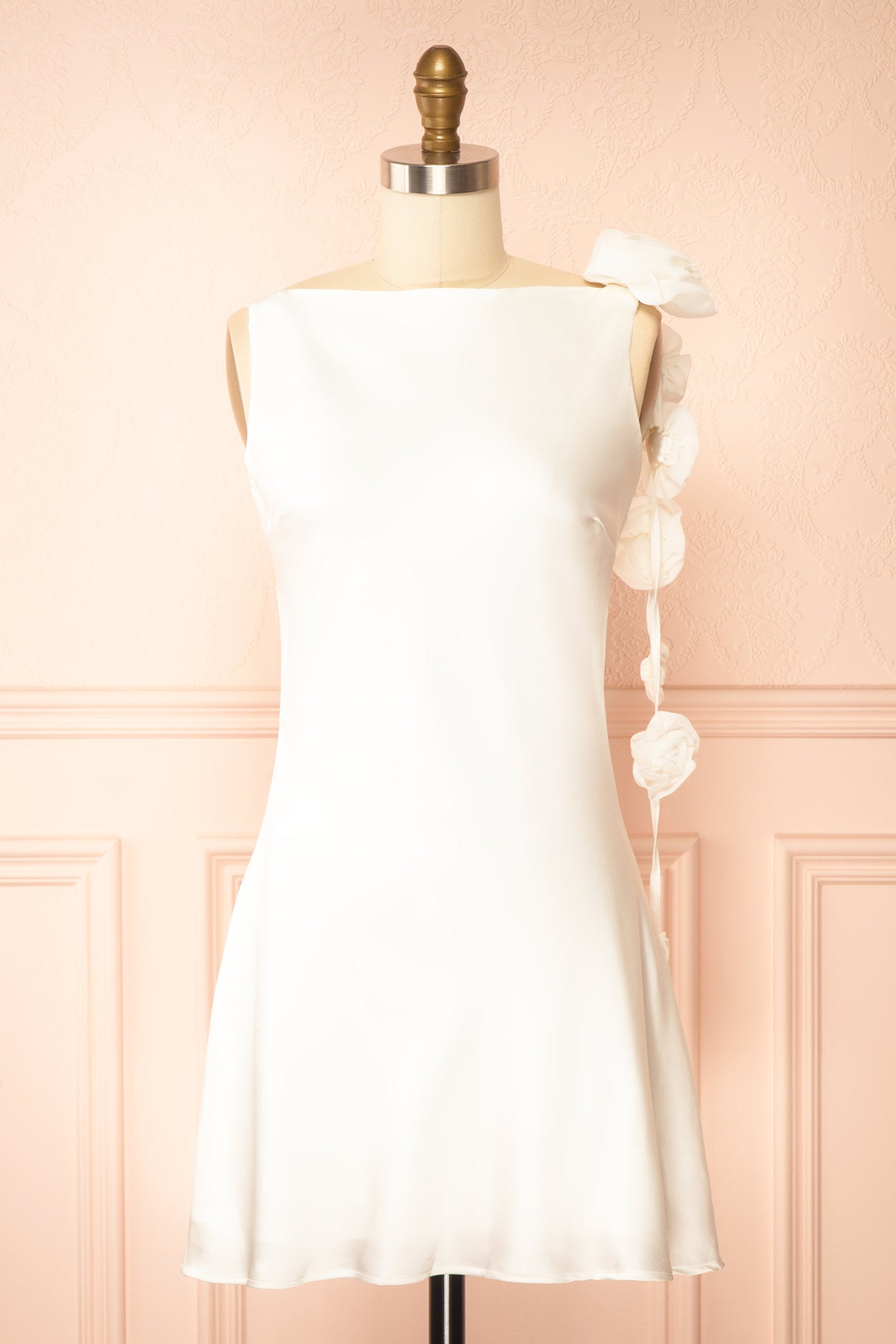 Abdela Ivory Satin Short Dress with Low Open Back | Boudoir 1861 front