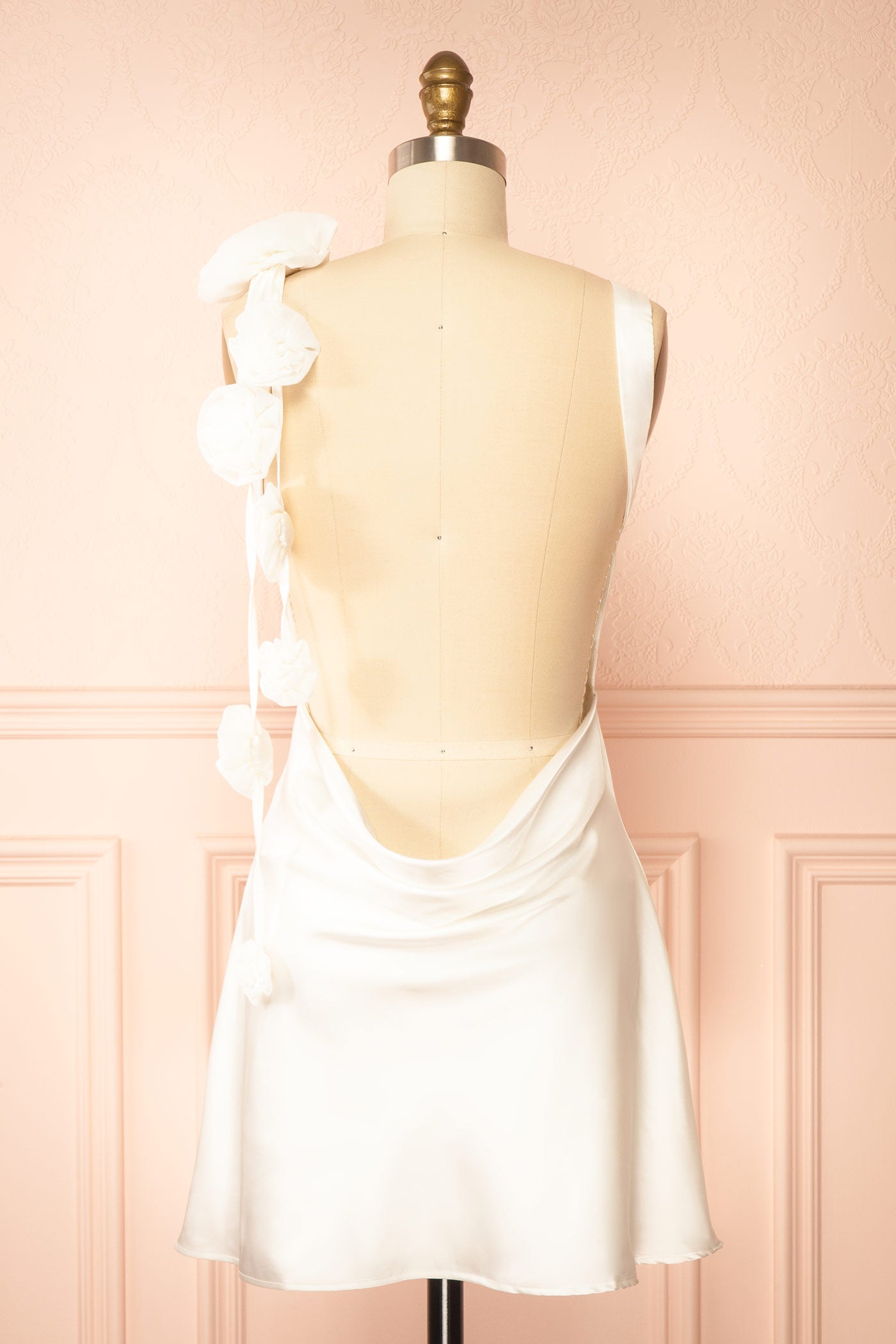 Abdela Ivory Satin Short Dress with Low Open Back | Boudoir 1861 back