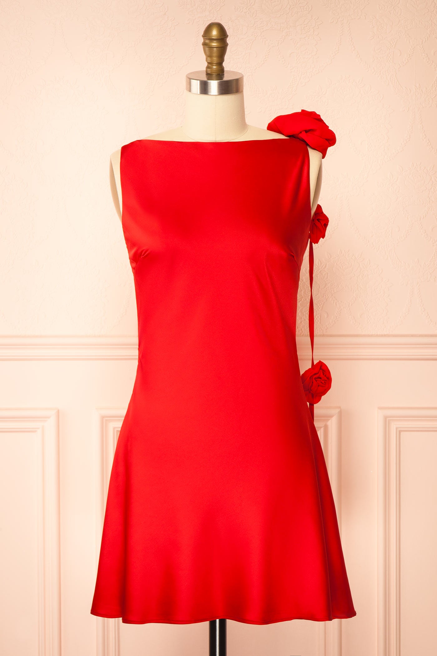Abdela Red Satin Short Dress with Low Open Back | Boutique 1861
