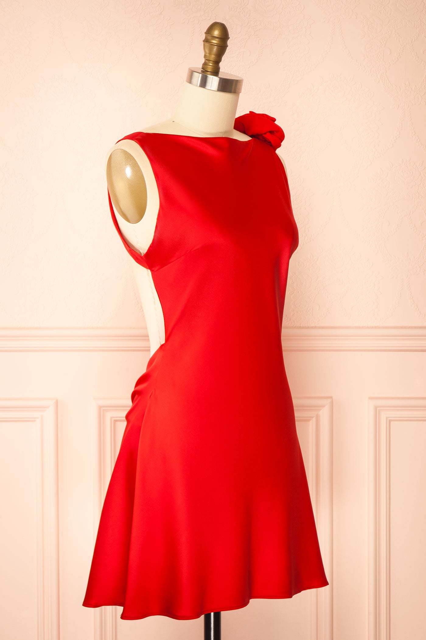 Abdela Red Satin Short Dress with Low Open Back | Boutique 1861