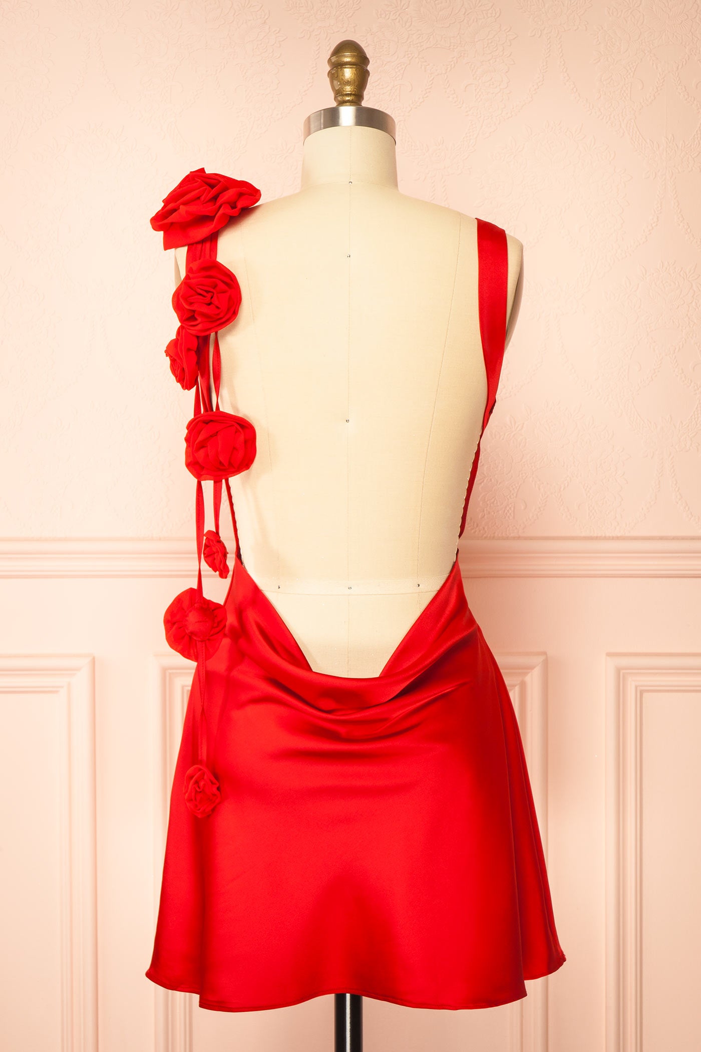 Abdela Red Satin Short Dress with Low Open Back | Boutique 1861 back