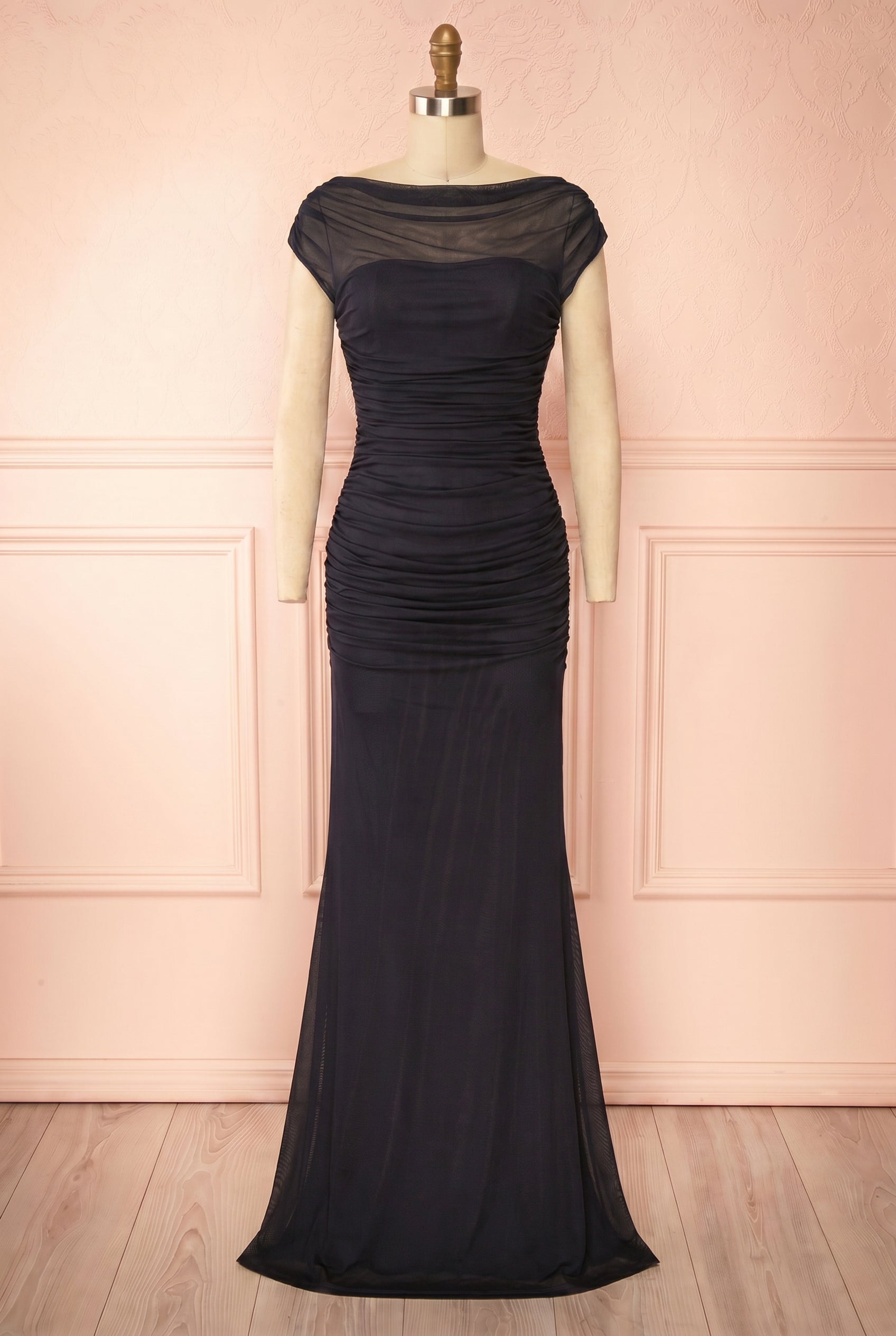 Abelina Marine | Robe Maxi Ajustée en Mesh
