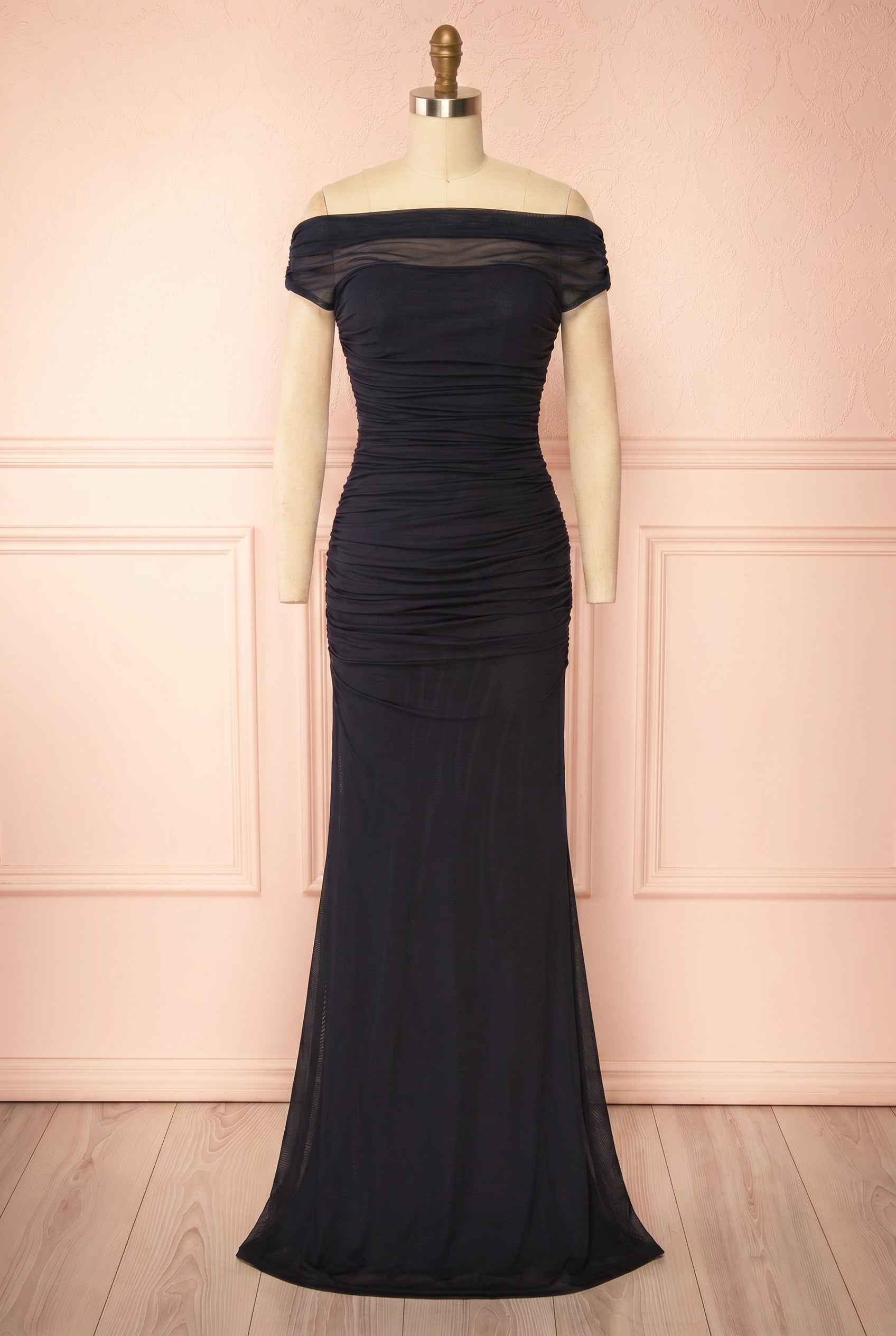Abelina Marine | Robe Maxi Ajustée en Mesh