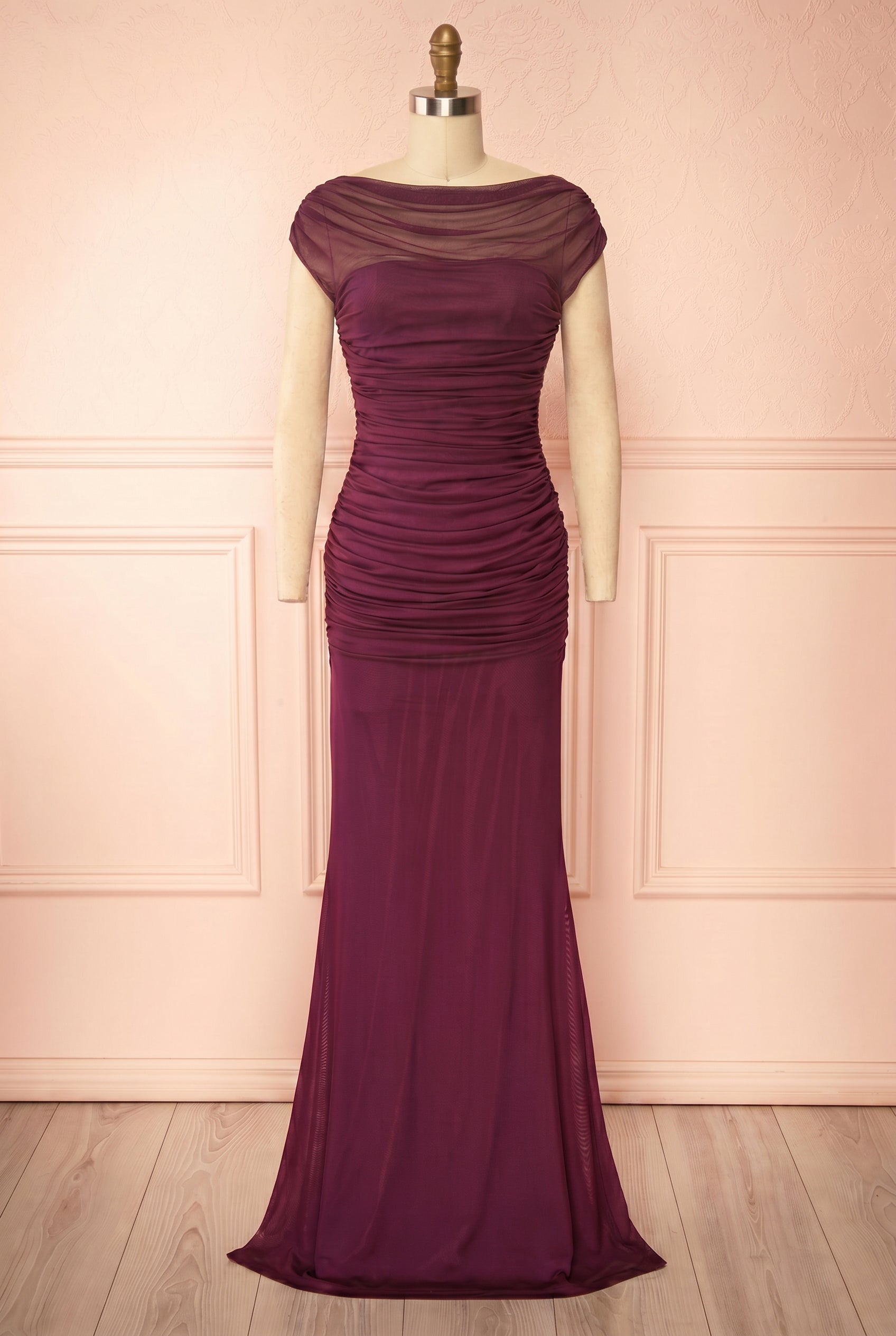 Abelina Violet | Robe Maxi Ajustée en Mesh