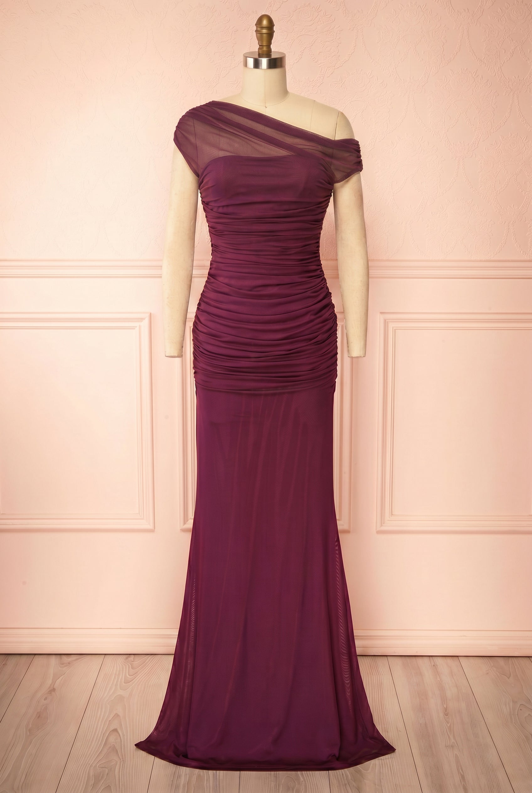 Abelina Violet | Robe Maxi Ajustée en Mesh