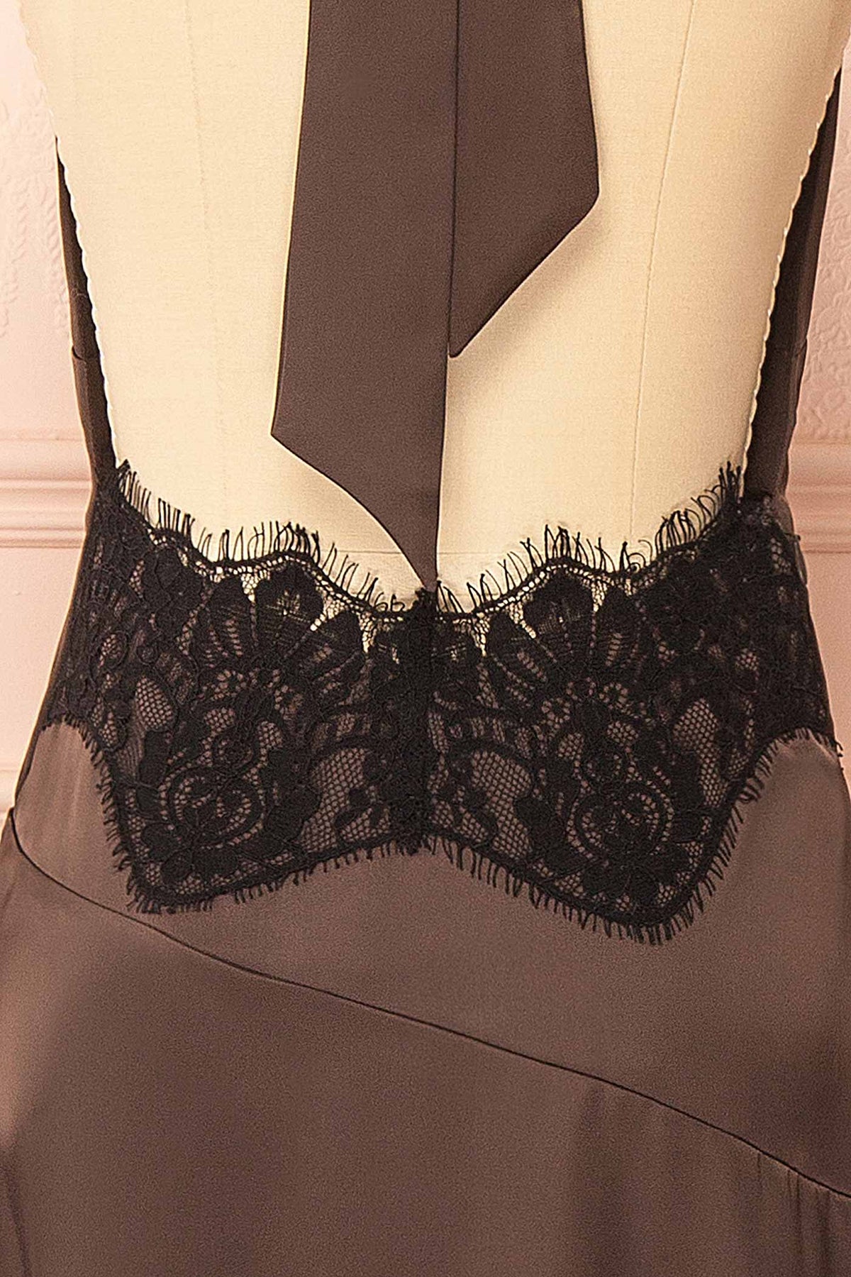 Abiline | Brown Satin Halter High-Low Dress with Back Lace