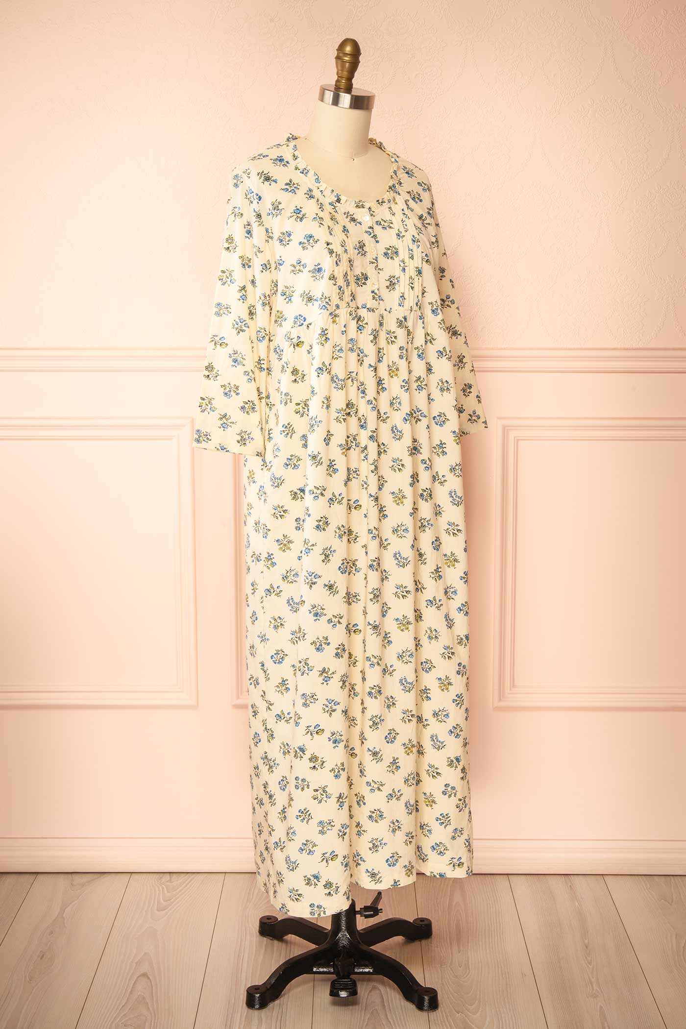 Abraham Ivory Floral Cotton Nightgown with Pockets | Boutique 1861 side 