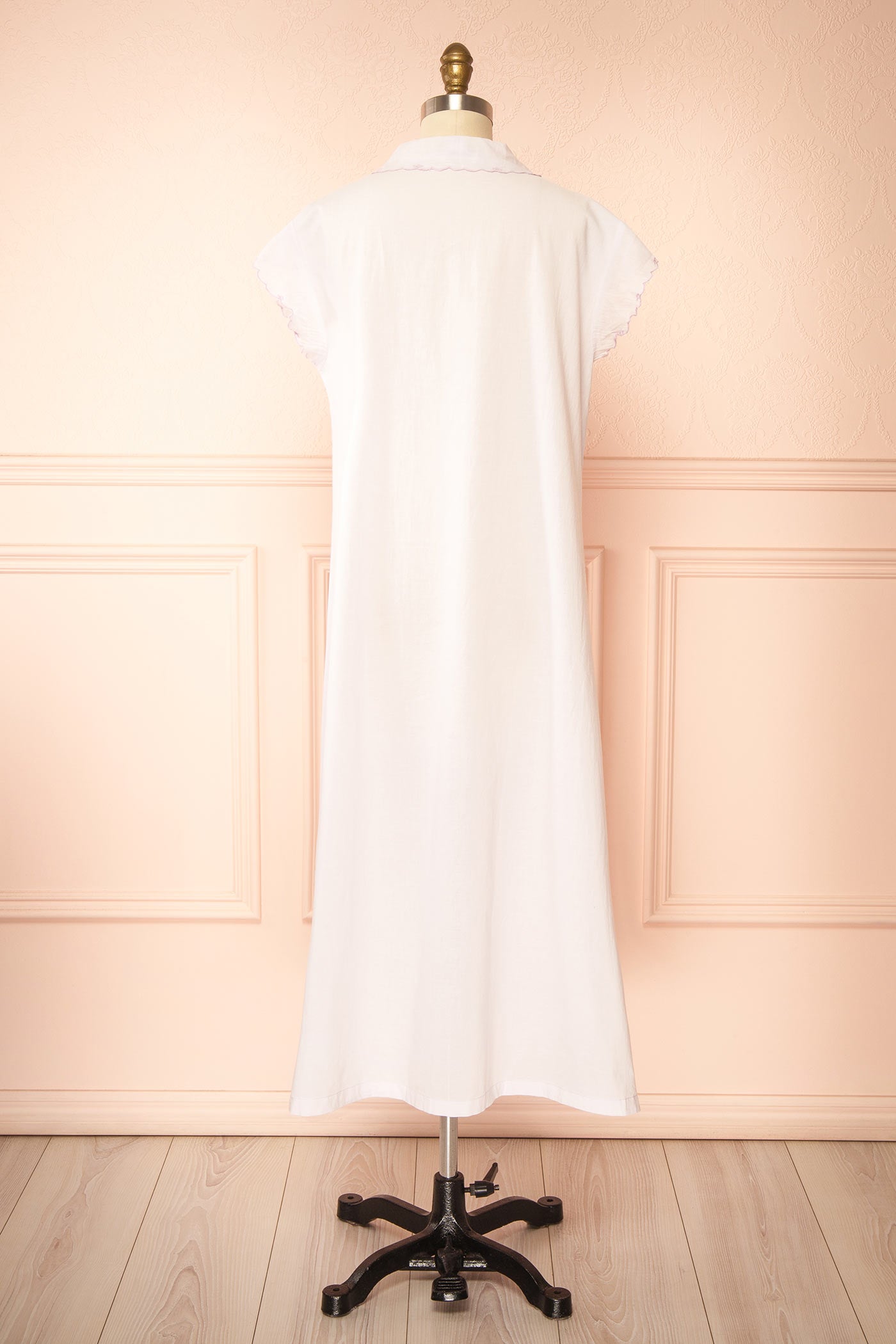 Acelita Lavender Floral Embroidered Midi Nightgown | Boutique 1861 back fabric 