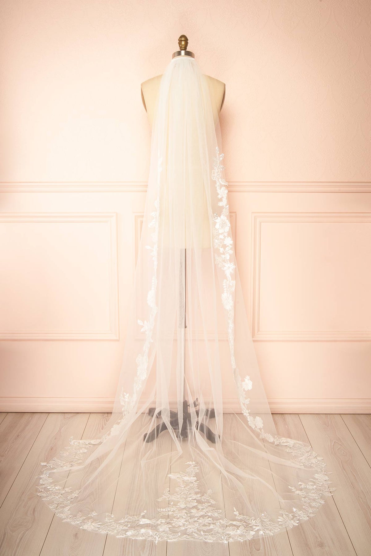 view of Achilia Ivory Floral Lace Tulle Wedding Veil at Boudoir 1861