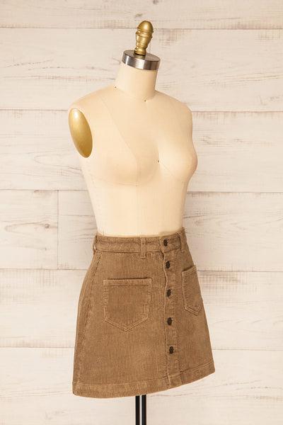 Acy Brown Short Corduroy Skirt w/ Buttons | La petite garçonne  side view
