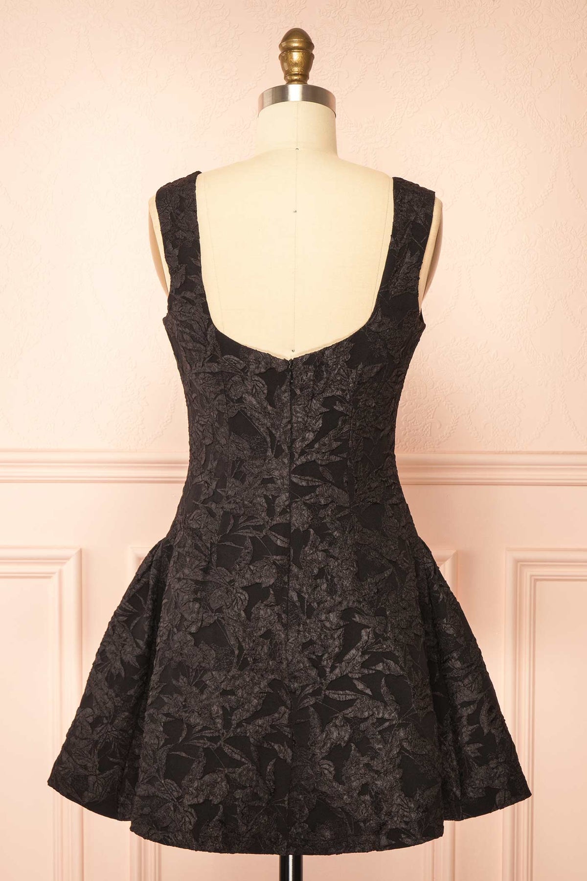 back view of Adalise Black Jacquard Short Dress at Boutique 1861