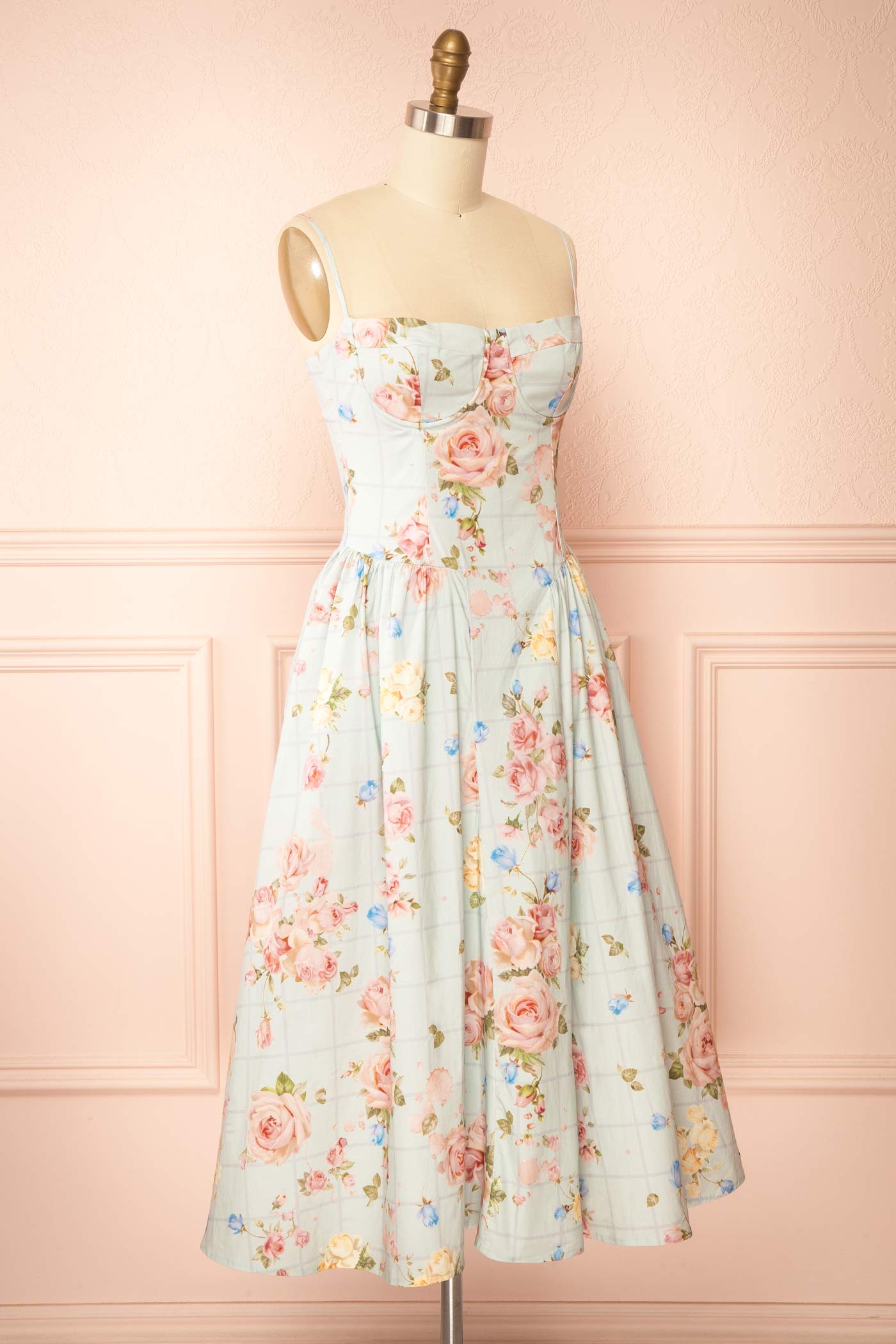 Adalla Floral Blue Midi Dress with Pockets | Boutique 1861 side view