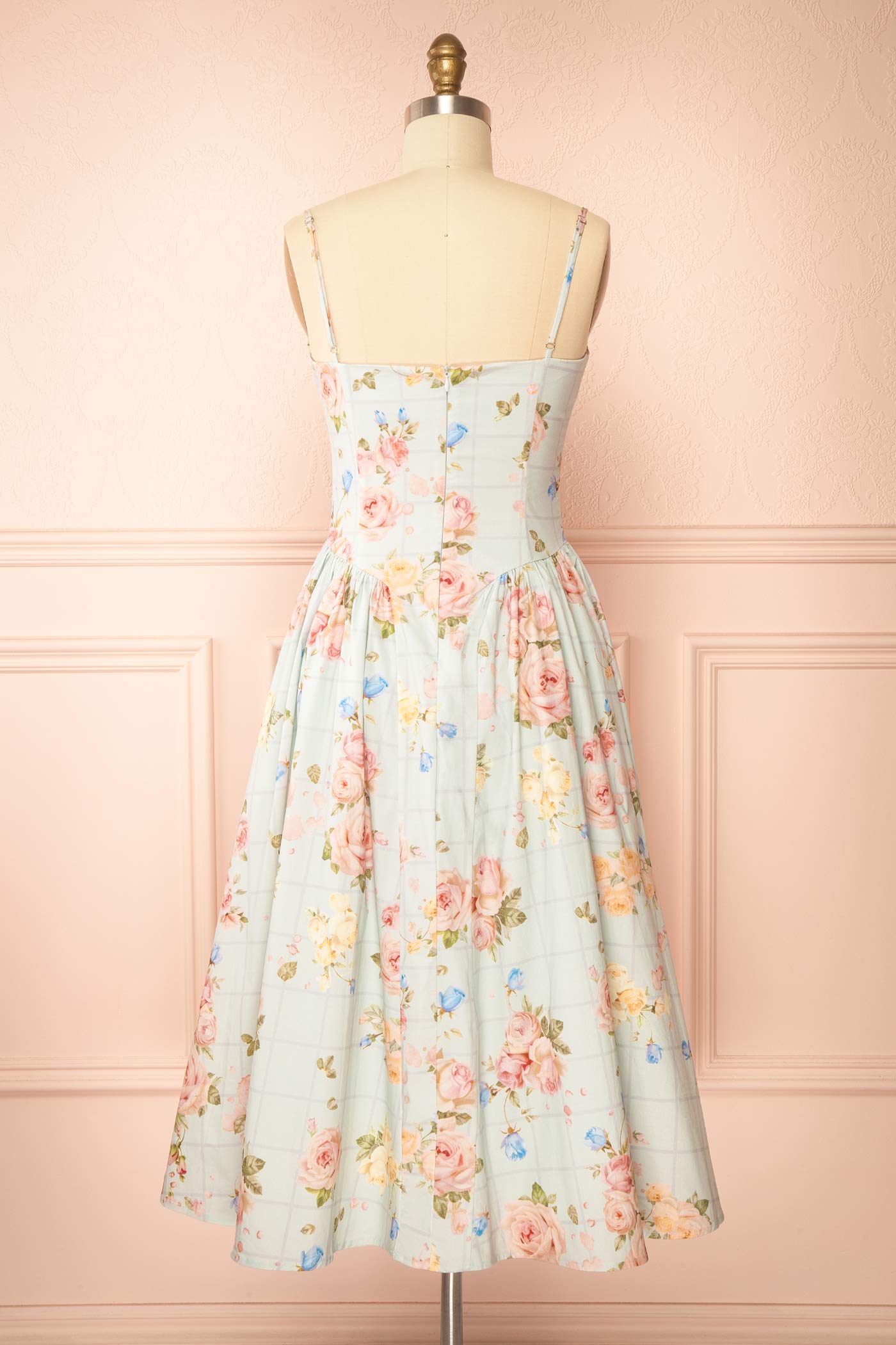 Adalla Floral Blue Midi Dress with Pockets | Boutique 1861 back view