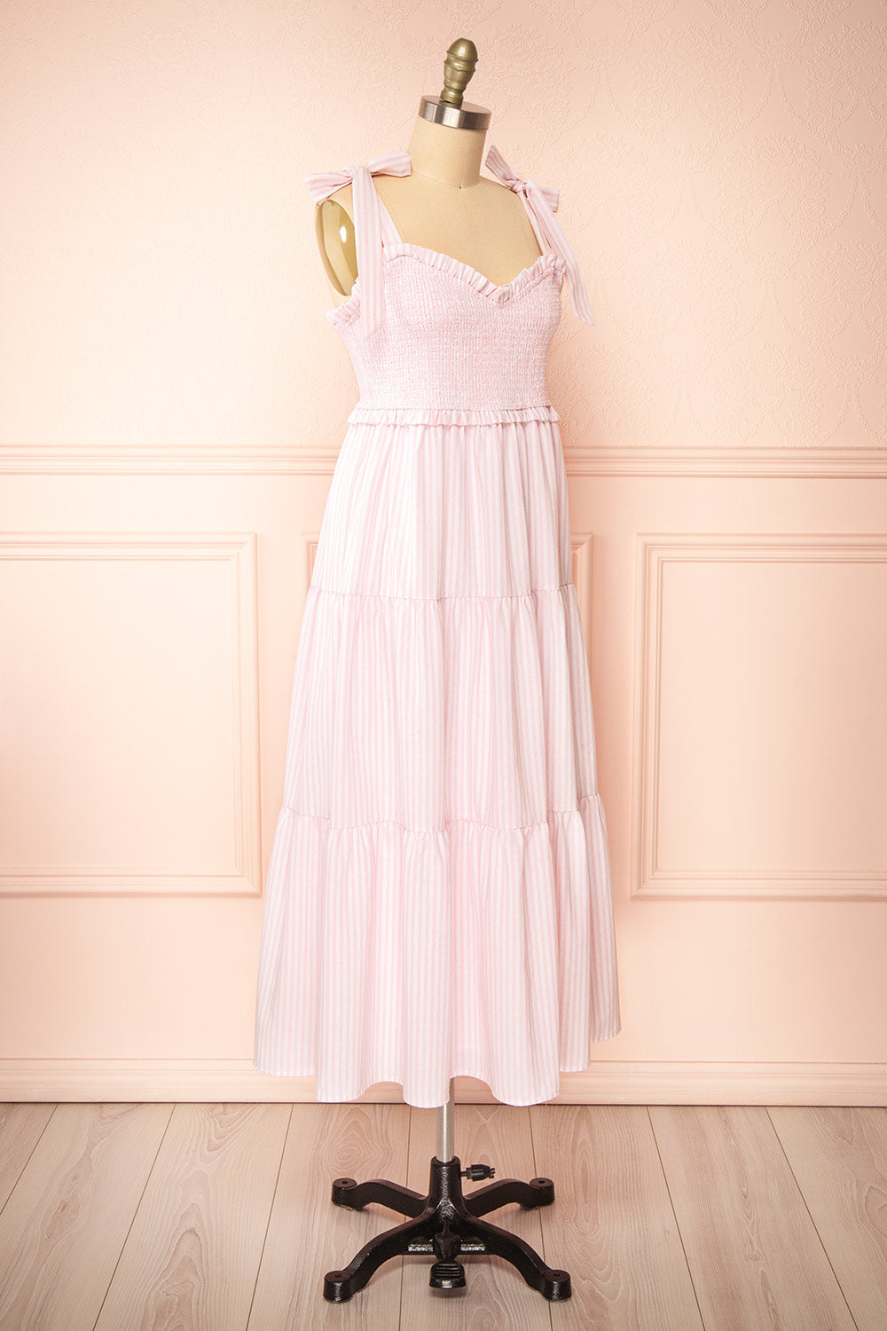 Addison Long Pink Striped Dress | Boutique 1861 side view