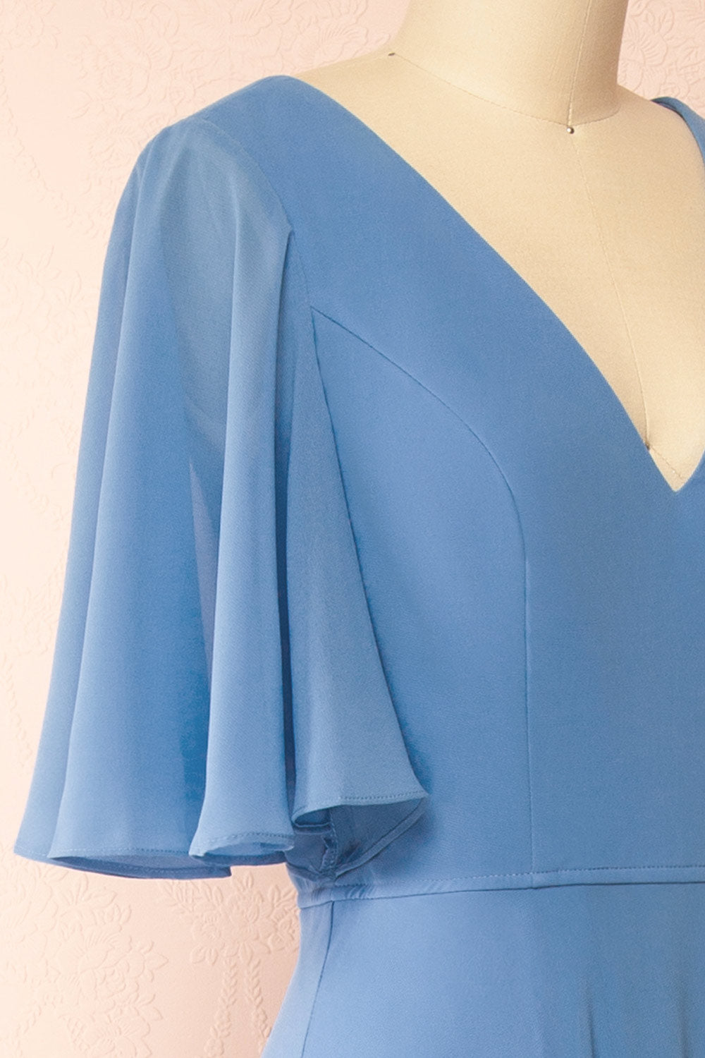Adelphia Blue V-Neck Chiffon Maxi Dress | Boutique 1861 side 