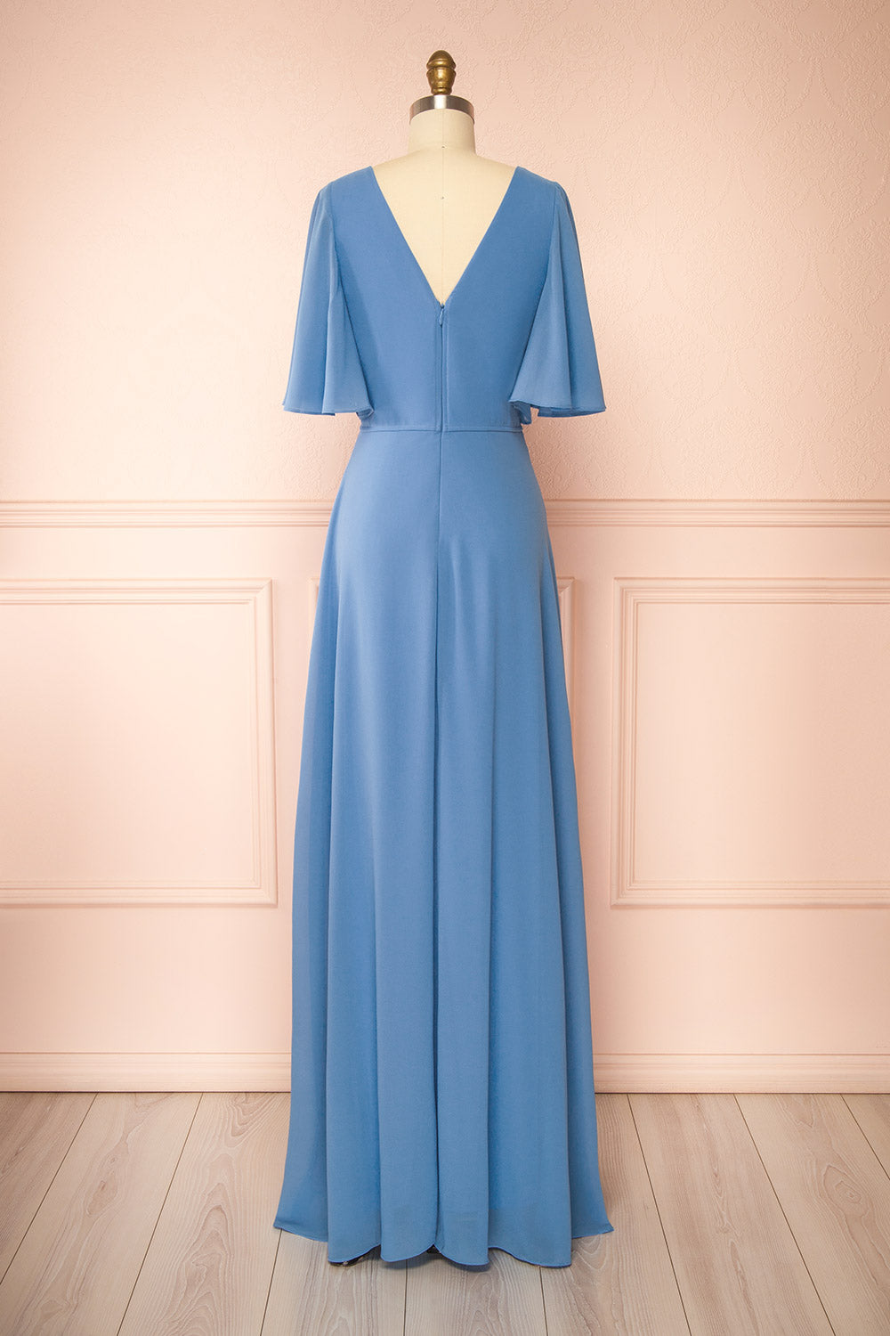 Adelphia Blue V-Neck Chiffon Maxi Dress | Boutique 1861 back view