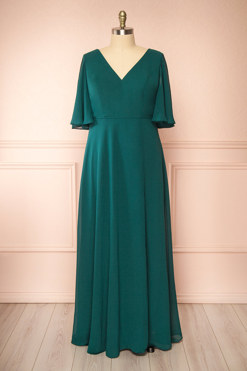 Adelphia Green V-Neck Chiffon Maxi Dress | Boutique 1861 plus size front