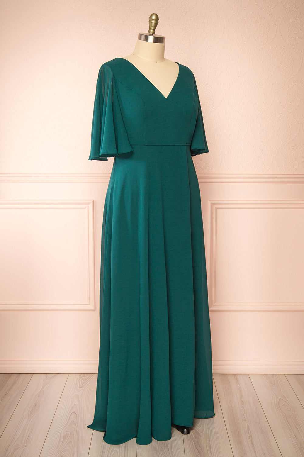 Adelphia Green V-Neck Chiffon Maxi Dress | Boutique 1861 plus size side