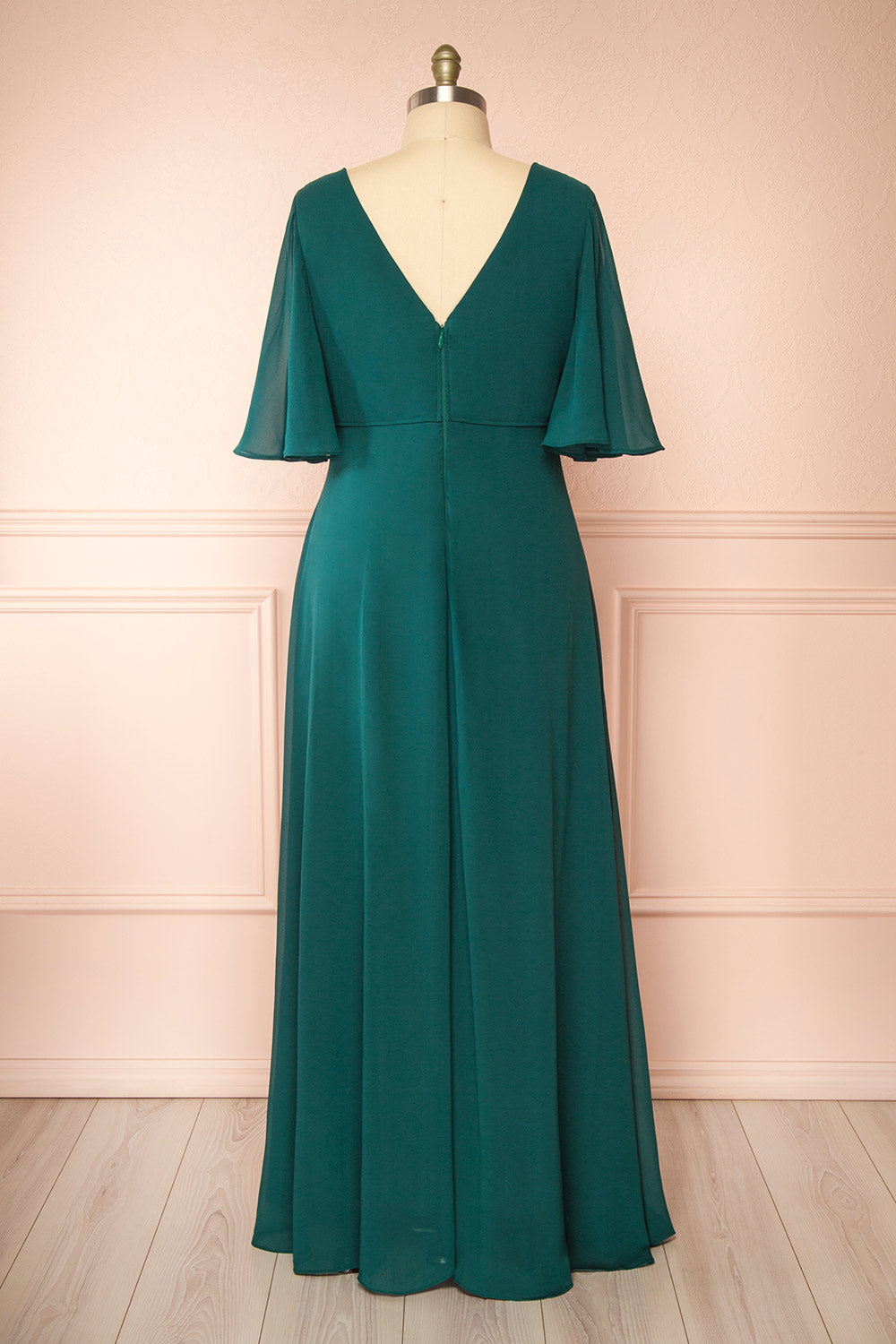 Adelphia Green V-Neck Chiffon Maxi Dress | Boutique 1861 plus size back 