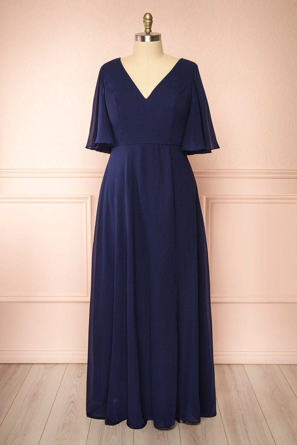 Adelphia Navy Blue Chiffon Maxi Prom Dress | Boutique 1861 plus size front