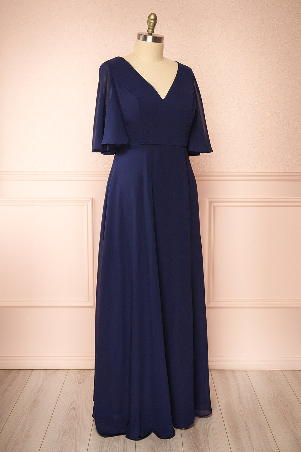 Adelphia Navy Blue Chiffon Maxi Prom Dress | Boutique 1861 plus size side