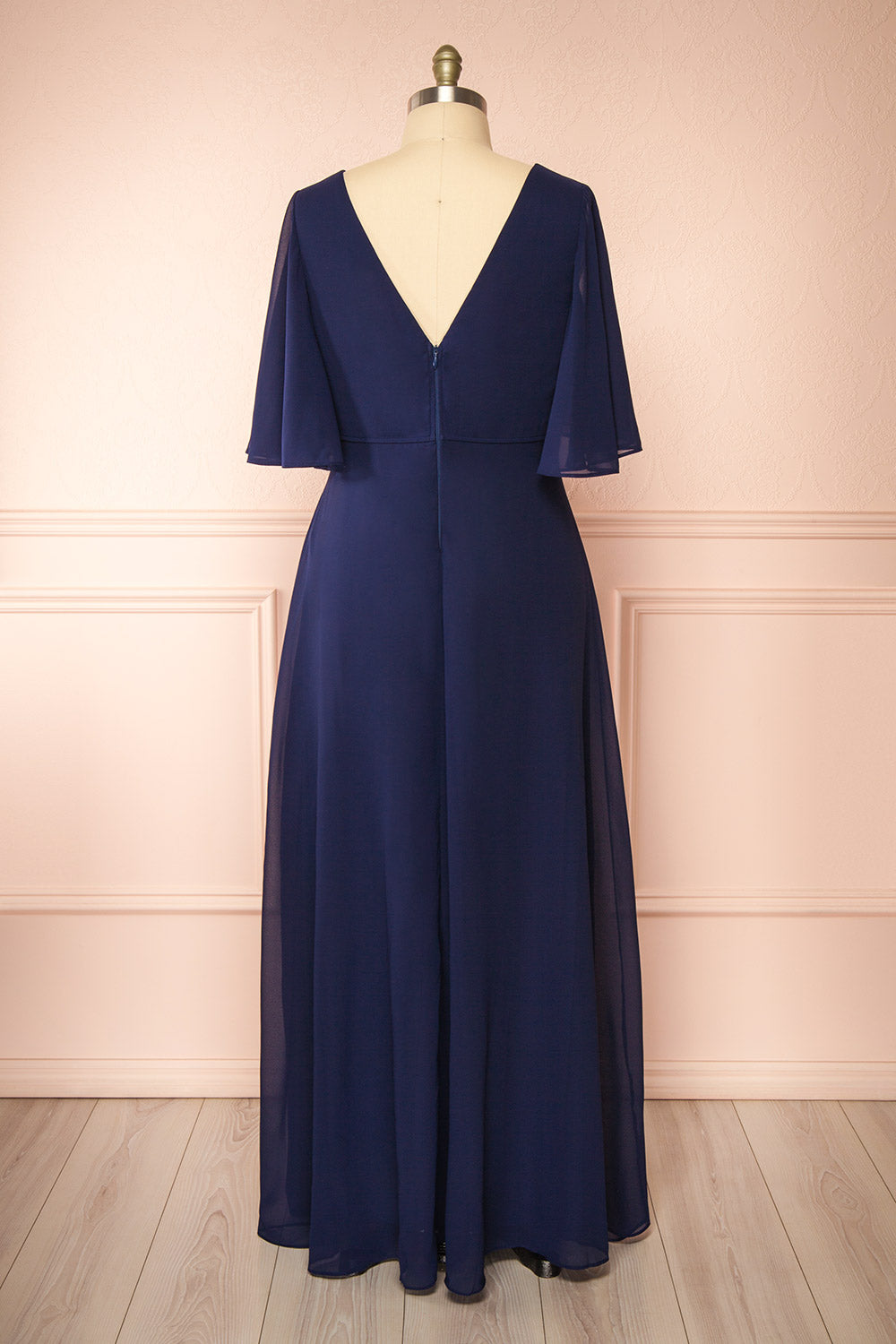 Adelphia Navy Blue Chiffon Maxi Prom Dress | Boutique 1861 plus size back