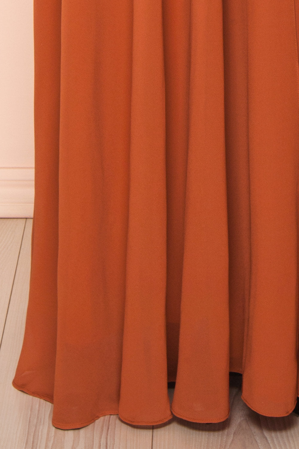 Adelphia Rust V-neck Chiffon Maxi Dress | Boutique 1861 bottom