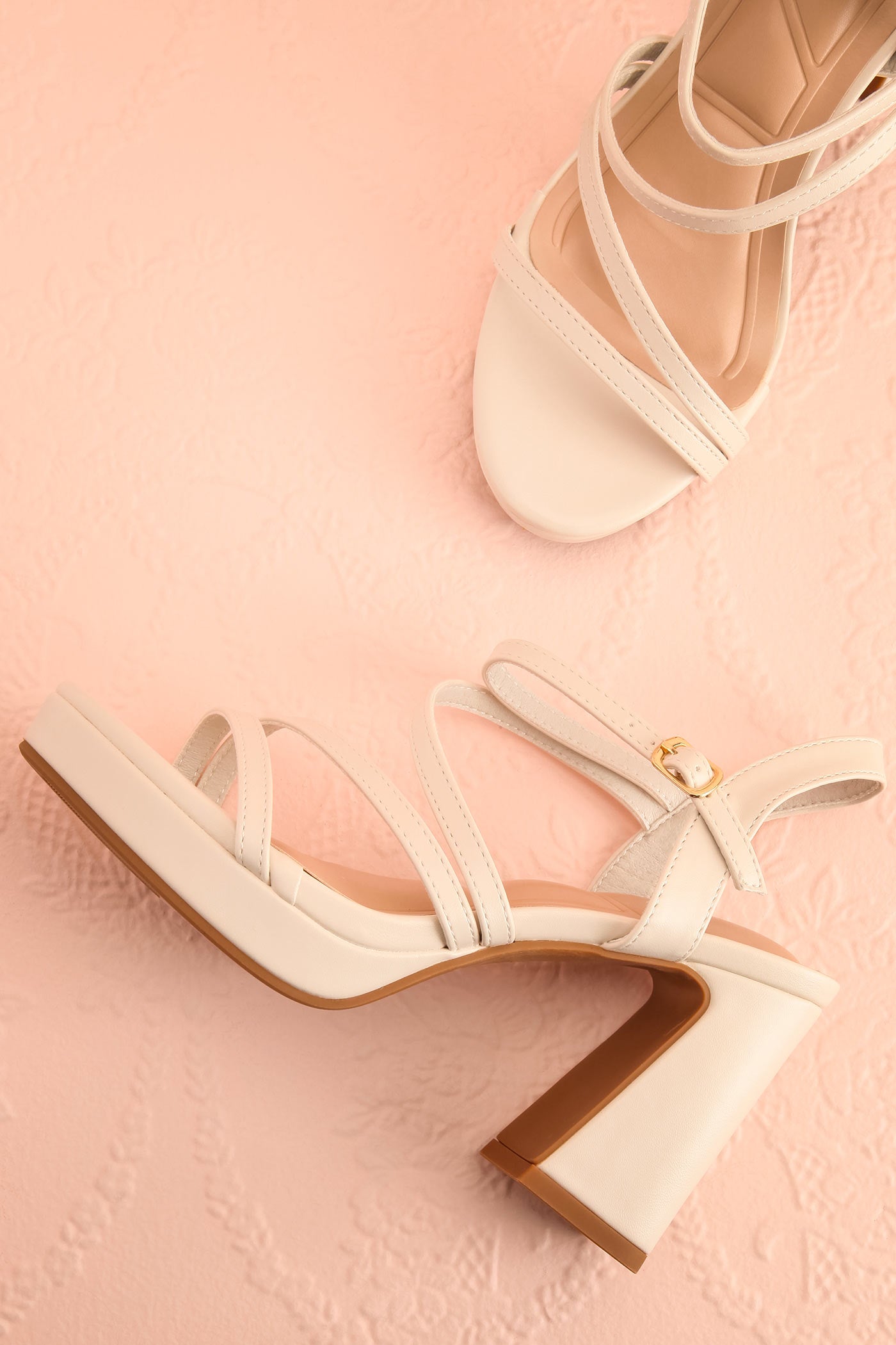 Top view of Adina Ivory Strappy Platform Sandals with Block Heel at boutique 1861