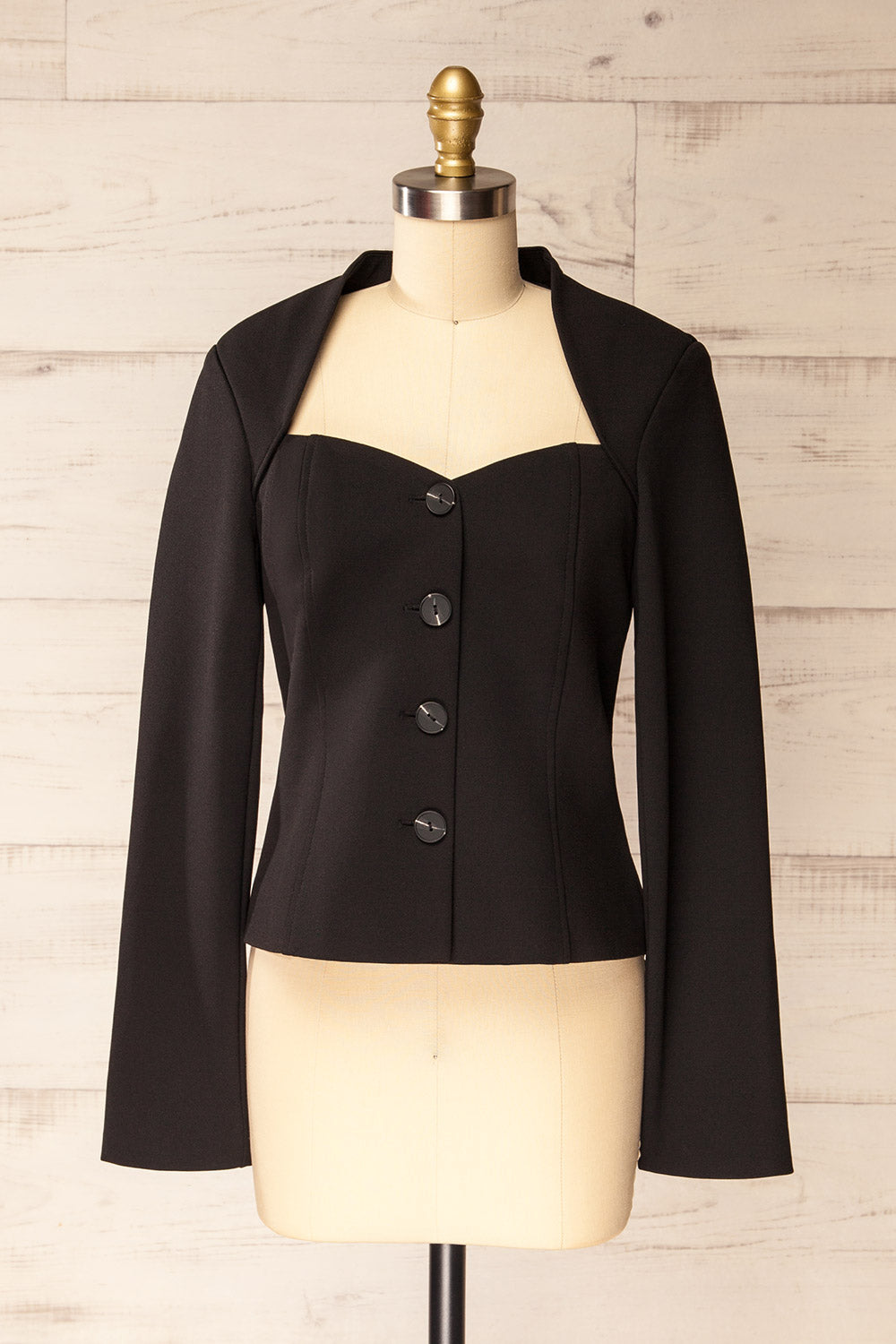 Adonie | Veston Tailleur Noir avec Décolleté Cœur