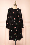 Aerelia Black Short Velvet Dress w/ Floral Embroidery | Boutique 1861 side view