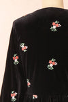 Aerelia Black Short Velvet Dress w/ Floral Embroidery | Boutique 1861 back close-up