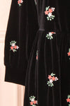 Aerelia Black Short Velvet Dress w/ Floral Embroidery | Boutique 1861 sleeve