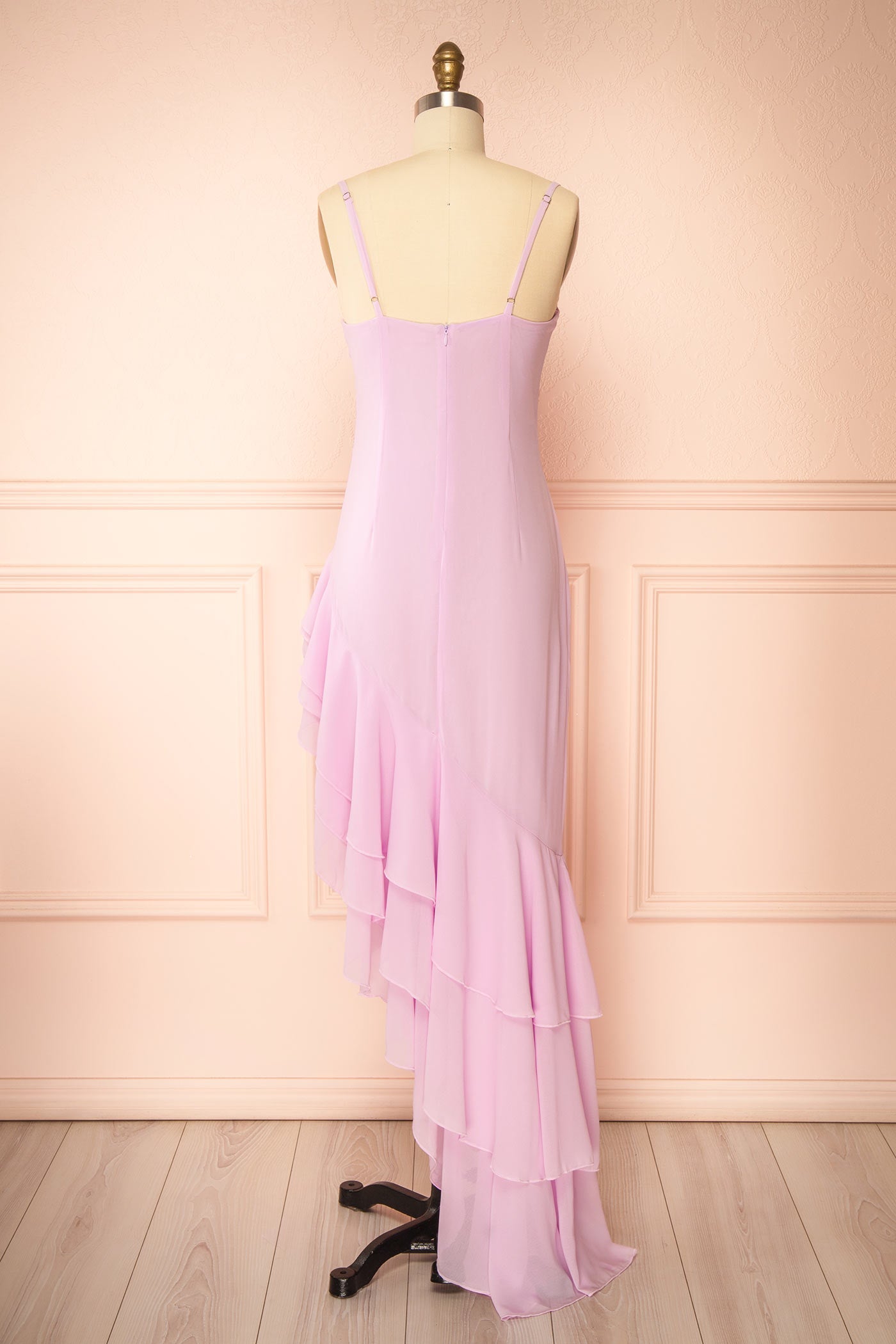 Aeron Mauve | Chiffon Asymmetrical Ruffle Maxi Dress