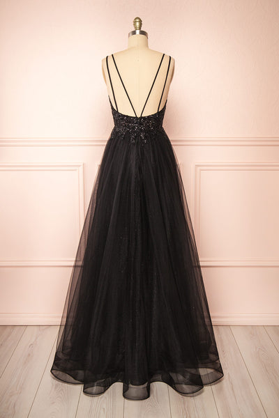 Aethera Black Sparkling Beaded A-Line Maxi Dress | Boutique 1861 back view