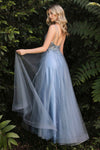 Aethera Blue grey | Sparkling Beaded A-Line Maxi Dress-Boutique 1861 on model