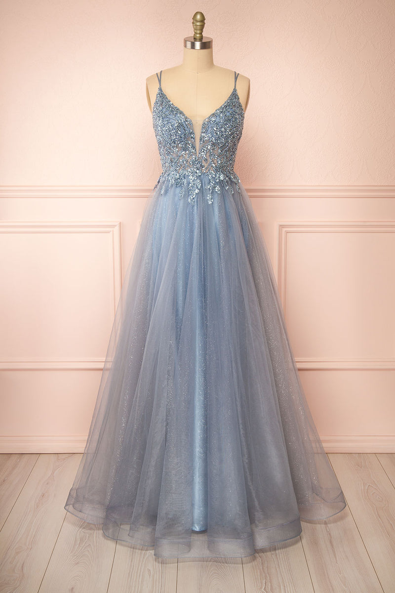grey blue maxi dress Aethera Sparkling Beaded A-Line ModelD_Hoco Blue Leopard Dress – Select Pant Waist Size:38 every special occasions and