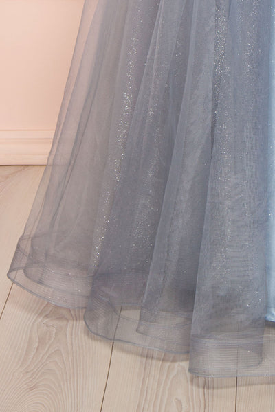 Aethera Blue Grey Sparkling Beaded A-Line Maxi Dress | Boutique 1861 bottom